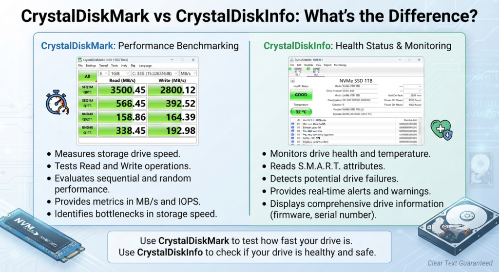 CrystalDiskMark vs CrystalDiskInfo What's the Difference