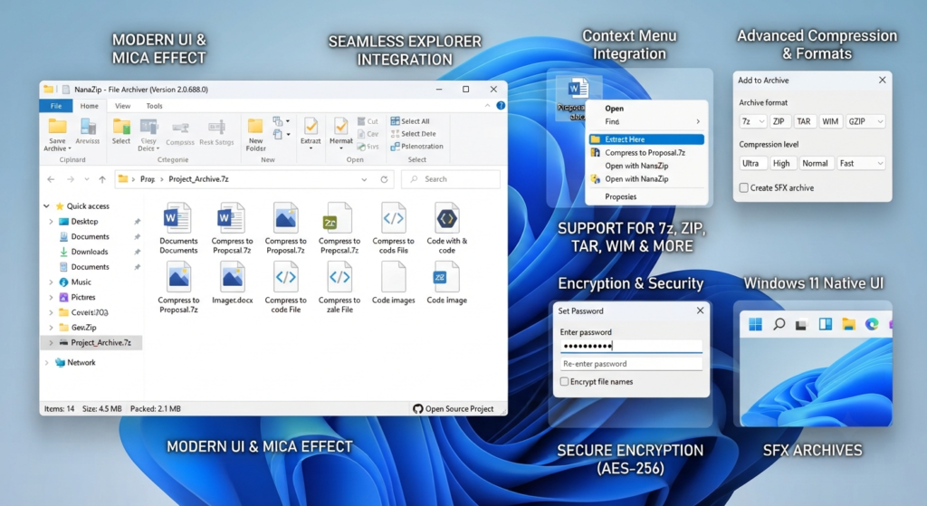 NanaZip Download for Windows 11 & 10: Easy Installation, Features, Review & 7-Zip Comparison 2 Features What Can You Do With NanaZip