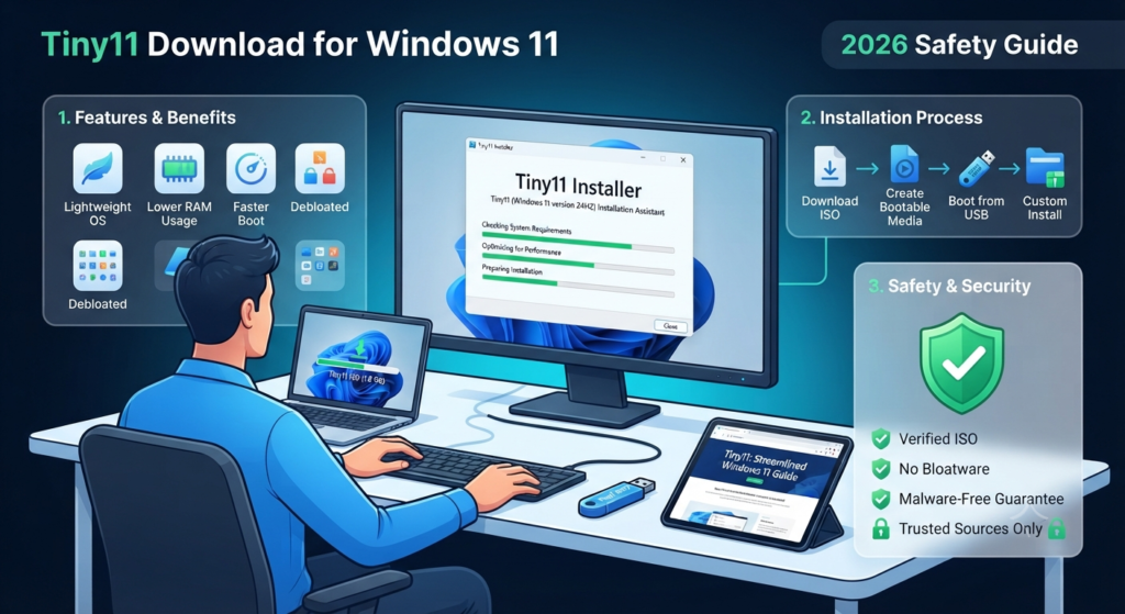 Tiny11 Download for Windows 11: Features, Differences, Installation & Safety Guide (2026) 1 Tiny11 Download for Windows 11 Features, Differences, Installation & Safety Guide (2026)
