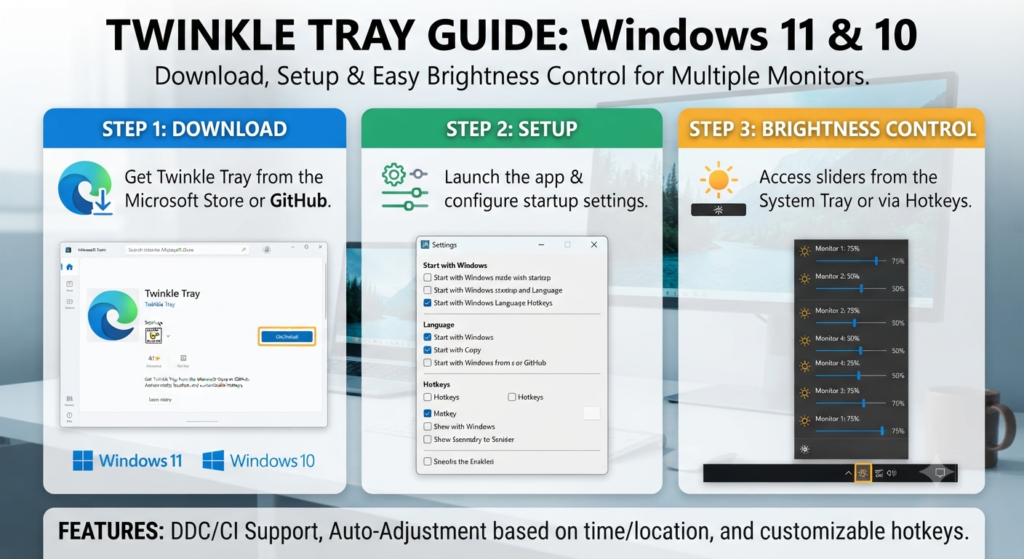 Twinkle Tray Guide for Windows 11 & 10: Download, Setup & Brightness Control 1 Twinkle Tray Guide for Windows 11 & 10 Download, Setup & Brightness Control